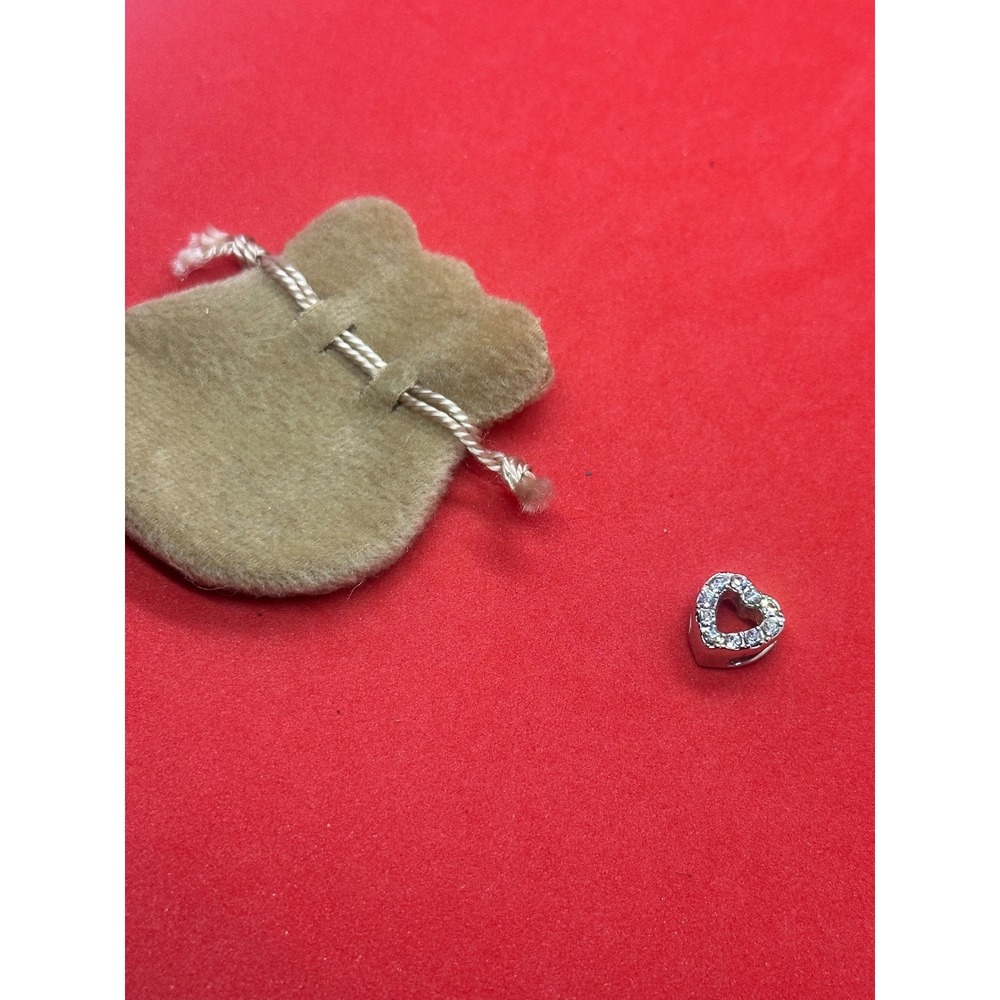 NWOT Silver Tone Crystal Encrusted Open Heart Slider Charm with Pouch